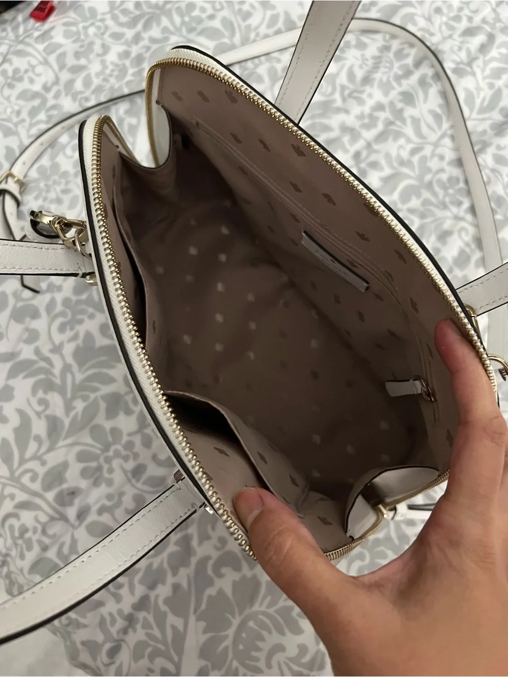 Kate Spade New York white structured pebbled leather dome satchel bag with strap